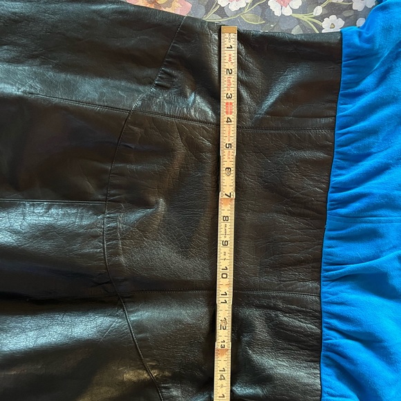 Blue and Black Leather Dress, - Picture 3 of 6